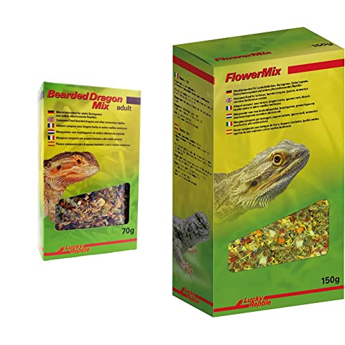 Bearded Dragon Mix Adult 70 g, Spezialfutter für Adulte Bartagamen und andere Reptilien & Flower Mix 150 g, Blütenmischung, Futtermittel für Landschildkröten und andere pflanzenfressende Reptilien von Lucky Reptile