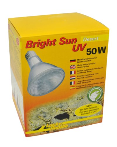 Lucky Reptile Bright Sun UV Desert - 50 W Metalldampflampe für E27 Fassungen - Terrarium Lampe mit Tageslichtspektrum - Wärmelampe mit UVA & UVB Strahlung - UV-Lampe für Wüstenreptilien von Lucky Reptile