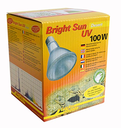Lucky Reptile Bright Sun UV Desert - 100 W Metalldampflampe für E27 Fassungen - Terrarium Lampe mit Tageslichtspektrum, sowie UVA & UVB Strahlung - UV-Lampe für Wüstenreptilien von Lucky Reptile