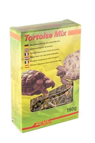 Lucky Reptile Tortoise Mix 150g auf pflanzlicher Basis mit viel Rohfaser - Wiesenkräuterpellets mit Karottenstücken & Calendula Blüten - für alle Landschildkröten & pflanzenfressende Reptilien von Lucky Reptile