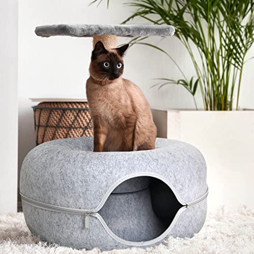Lucky Sign - Katzenhöhle Katzentunnel aus Filz Katzenbett multifunktionalle Katzensofa gemütliches Katzenspielzeug für endlosen Spaß Katzenkorb Katzenkissen, 60x60x28cm Hellgrau Lucky Sign - Katzenhöhle Katzentunnel aus Filz Katzenbett multifunktionalle Katzensofa gemütliches Katzenspielzeug für endlosen Spaß Katzenkorb Katzenkissen, 60x60x28cm Hellgrau von Lucky Sign