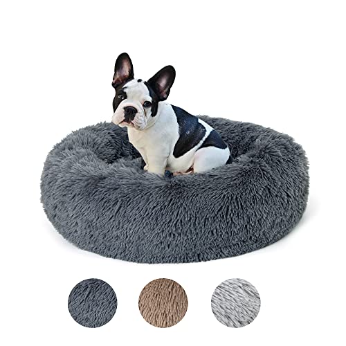 Lucky Sign Katzenbett Waschbar Flauschig Hundebett Rund Hundekissen Kuschel Katzenkissen Warm Katzenkorb Zum Schlafen für Mittelgroße Hunde und Große Katzen, (L) 60 cm Ø - Dunkelgrau von Lucky Sign