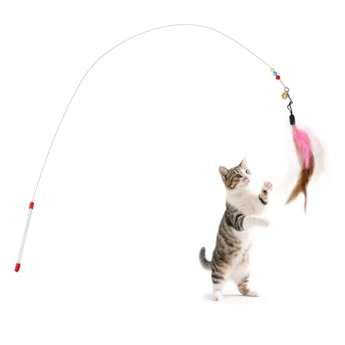 LuckyOpt 2 Stücke Interaktiver Katzenstab, Buntes Katzenspielzeug mit Glocke und Federn, Katzenstab für Kätzchen Katzen drinnen draußen Spielen Training (Mehrfarbig) von LuckyOpt