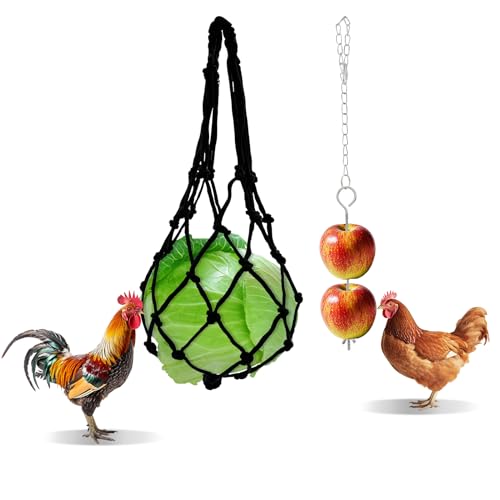LuckyOpt 2-teiliges Futterspielzeug-Set für Hühner, zum Aufhängen, Obstgabel und Netztasche, hält Lebensmittel sauber und trocken (A, Netz + Gabel) von LuckyOpt