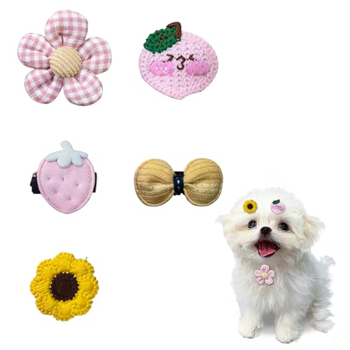 LuckyOpt 5 Stück Haarspangen für kleine Hunde, niedlich Hund Barrettes, kleine Hundehaarspange für Katzen Kaninchen Welpen, Haustier Haar Zubehör (Rosa) von LuckyOpt