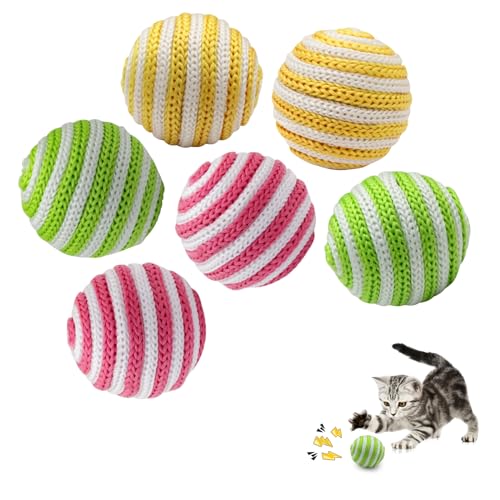 LuckyOpt 6 x Katzen-Kratzbälle, 3,8 cm, langlebige Katzen-Nylonseilbälle für Katzen zum Kratzen, Beißen oder Jagen, hochwertiges selbstspielendes Katzenballspielzeug, interaktives Katzenspielzeug für von LuckyOpt