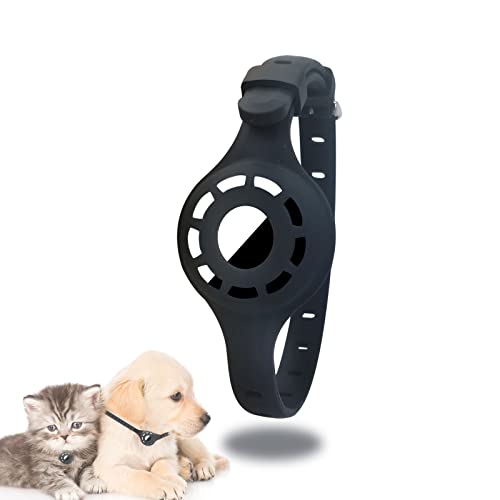 LuckyOpt Airtag-Katzenhalsband, Verstellbare Anti-Lost-Silikon-Schutzhülle, GPS-Tracking-Katzenhalsband-Zubehör für Katzen und Hunde (Schwarz) von LuckyOpt