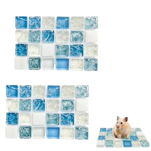 LuckyOpt Crystal Hamster Kühlkissen, kleine Haustier-Eismatte, Kristallglas-Innen-Eisriss-Modell, geeignet für Zwerghamster, Zwergfette Ratten (Hellblau, 2 Stück) von LuckyOpt