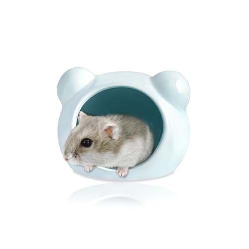 LuckyOpt Hamster Haus Keramik, Halbgeschlossenes Hamster Versteck für Sommer, Nettes Kleintier Cool Habitat Nest für Zwerghamster, Syrischer Hamster, Nagetiere (Blau) von LuckyOpt