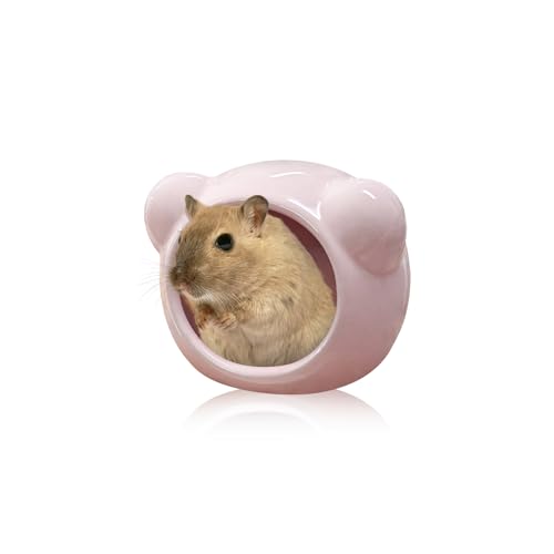 LuckyOpt Hamster Haus Keramik, Halbgeschlossenes Hamster Versteck für Sommer, Nettes Kleintier Cool Habitat Nest für Zwerghamster, Syrischer Hamster, Nagetiere (Rosa) von LuckyOpt