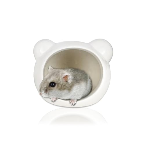 LuckyOpt Hamster Haus Keramik, Halbgeschlossenes Hamster Versteck für Sommer, Nettes Kleintier Cool Habitat Nest für Zwerghamster, Syrischer Hamster, Nagetiere (weiß) von LuckyOpt