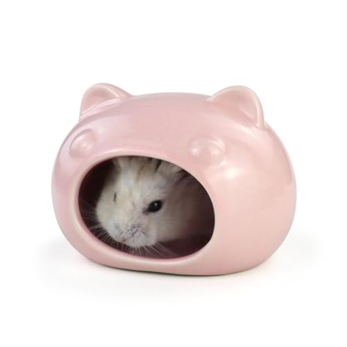 LuckyOpt Hamster-Keramikhaus, niedliche Bärenform Hamster Sommer Kühlhöhle für kleine Haustiere Zwergmäuse Rennmäuse (Rosa, S) von LuckyOpt