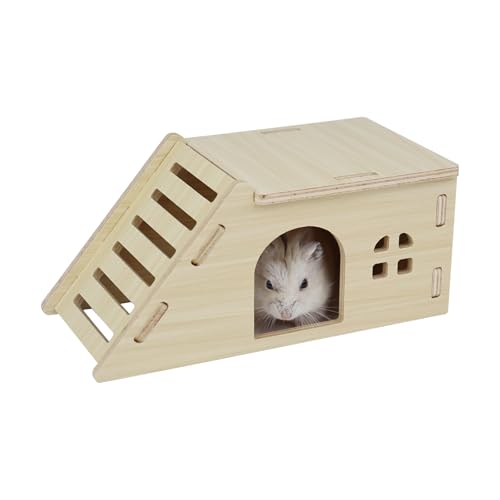 LuckyOpt Hamsterhaus aus Holz, Hamsterversteck mit Rampe, DIY Hamsterversteck für Hamster, Mäuse, Rennmäuse, Spielen Ruhen Verstecken (A) von LuckyOpt