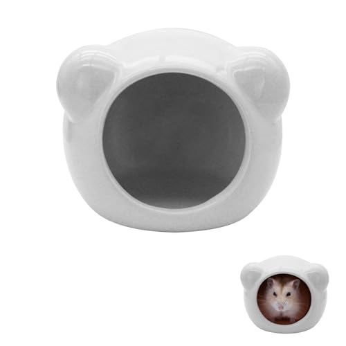 LuckyOpt Hamsterhaus aus Keramik, niedliche Bärenform, Hamsterhöhle, Kleintier-Sommer, cooles Hamsterversteck für Rennmäuse, Chinchilla, Zwerg und syrische Hamster (Grau) von LuckyOpt