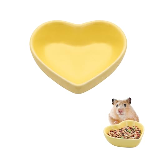 LuckyOpt Hamsternapf Keramik Herzform Haustier Schüssel Hamster Futternapf Waschbar Kleintier Schüssel Hamster Wassernapf für Hamster, Meerschweinchen, Rennmäuse, Igel, Chinchilla, Papagei (Gelb) von LuckyOpt