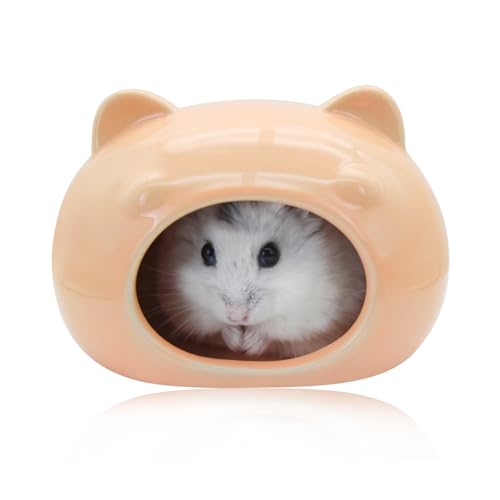 LuckyOpt Hamsterversteck Keramik, Nette Bär Hamster Versteck Höhle für alle Jahreszeiten, Hamster Kühlhöhle für kleine Haustiere (Orange, S) von LuckyOpt