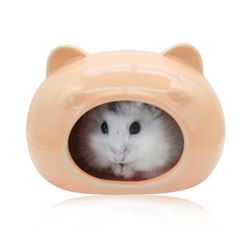 LuckyOpt Hamsterversteck für den Sommer, niedliche Katzenform Hamster Keramikhaus, Hamsterhöhle für alle Jahreszeiten, Hamsterkühlhöhle für kleine Haustiere Hamster Rennmäuse Zwerg (Orange, Klein) von LuckyOpt