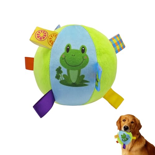 LuckyOpt Hund Ball Toy, 12CM Dia Plüsch Hund interaktives Spielzeug Ball mit Grab Tabs, Hundebälle mit Glocke im Inneren für Tug of War, Hundespielzeug Ball für kleine mittlere Rasse (Grün) von LuckyOpt