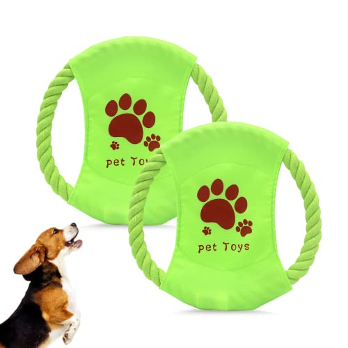 LuckyOpt Hundespielzeug, 2 Stück, fliegende Scheibenform, Hundespielzeug für Langeweile, Baumwollseil, Training, Werfen und Interagieren für kleine und mittelgroße Hunde (grün) von LuckyOpt