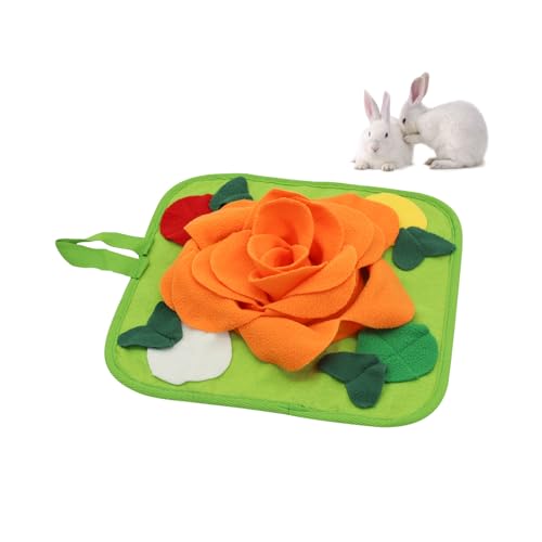 LuckyOpt Kaninchen Futter Matte, Anti-Rutsch Kaninchen Snuffle Matte mit hängendem Seil, Bunte Bunny Snuffle Pad für Chinchillas Welpen Meerschweinchen Schnuffle Training (Orange, M) von LuckyOpt