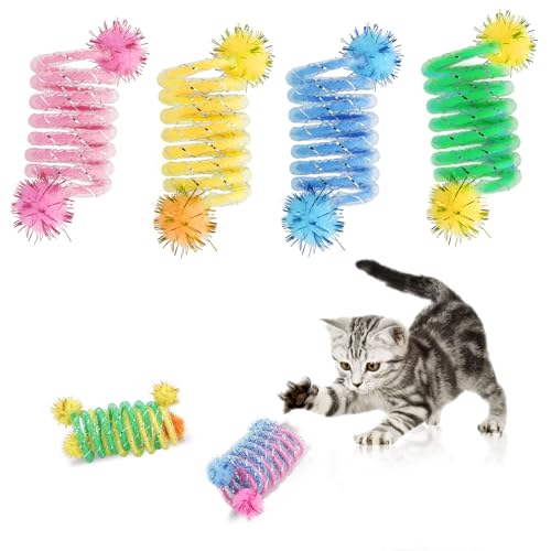 LuckyOpt Katzenfederspielzeug, 4-teiliges Feder-Katzenspielzeug-Set mit Plüschbällen, buntes interaktives Kätzchen-Spielzeug, um Zeit zu vertreiben und fit zu halten, Katzenspielzeug für Indoor-Katzen von LuckyOpt