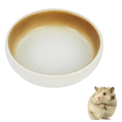 LuckyOpt Keramik-Hamster-Futternapf, 68 ml, Wasserschale für Hamster, Vögel, Schlangen, Schildkröte, leicht zu waschen und Kippen zu verhindern (Weiß-Gold) von LuckyOpt