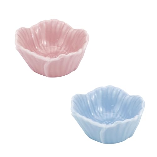 LuckyOpt Kleiner Keramik-Hamsternapf, leicht zu reinigen, rutschfest, Futter- und Wassernapf, kleine Tierschalen für Zwerghamster, Papageien (Rosa + Blau, S, 2 Stück) von LuckyOpt