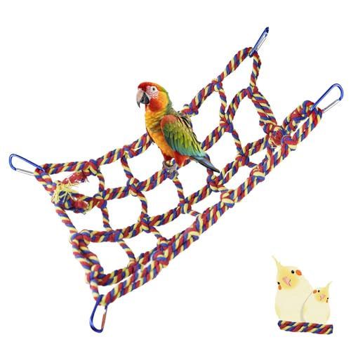 LuckyOpt Kletternetz für Papageien, buntes gewebtes Haustier-Kletternetz mit 4 Haken, Hängematte, Netz, Rattenkäfig-Zubehör für Papagei, Hamster (A) von LuckyOpt