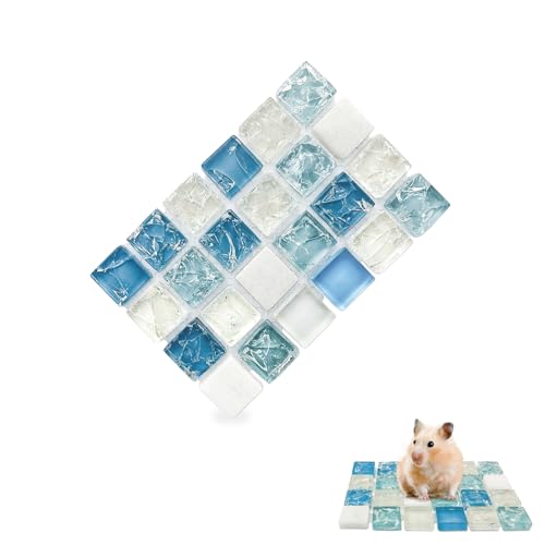 LuckyOpt Kühlkissen für kleine Haustiere, Eismatte aus Kristallglas, geeignet für Zwerghamster, Zwergfette Ratte (Hellblau, 10 x 6,5 cm) von LuckyOpt