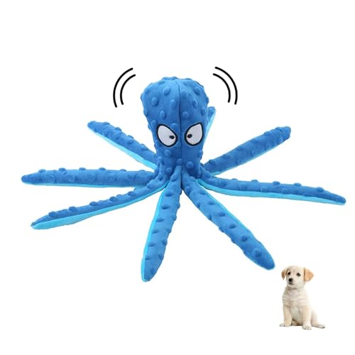 LuckyOpt Quietschendes Hundespielzeug, 32,5 cm, Plüsch-Oktopus-Hundespielzeug mit Knisterpapier und quietschender Innenseite, keine Füllung, Hundespielzeug für den Innenbereich, Blau von LuckyOpt