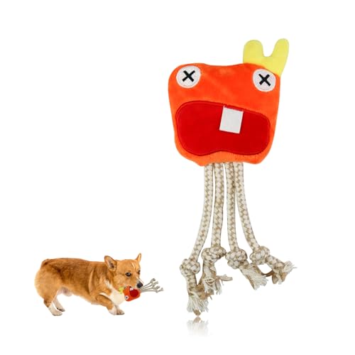 LuckyOpt Quietschendes Hundespielzeug, niedliches weiches Plüsch-Welpenspielzeug mit Seil, interaktives Kauspielzeug für Hunde mit eingebautem Quietscher für kleine, mittelgroße Hunde, um Zähne zu LuckyOpt Quietschendes Hundespielzeug, niedliches weiches Plüsch-Welpenspielzeug mit Seil, interaktives Kauspielzeug für Hunde mit eingebautem Quietscher für kleine, mittelgroße Hunde, um Zähne zu von LuckyOpt