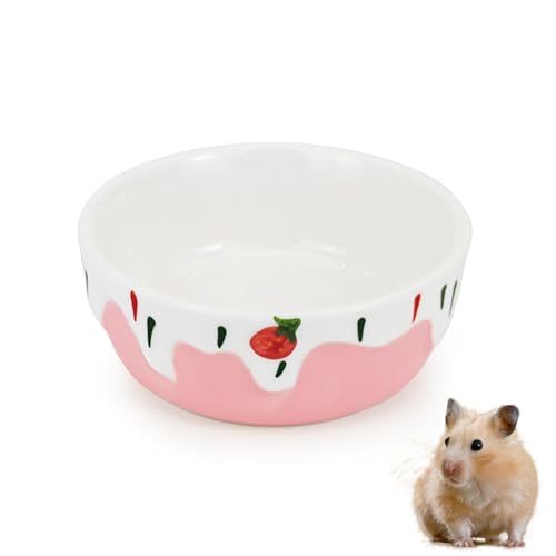 LuckyOpt Runde Keramik Hamster Schüssel, Hamster Futternapf mit niedlichem Erdbeermuster, Anti-Kippen Leicht zu Reinigen Hamster Wassernapf Kleintierfutter Schalen für Rennmäuse, Papageien, LuckyOpt Runde Keramik Hamster Schüssel, Hamster Futternapf mit niedlichem Erdbeermuster, Anti-Kippen Leicht zu Reinigen Hamster Wassernapf Kleintierfutter Schalen für Rennmäuse, Papageien, von LuckyOpt