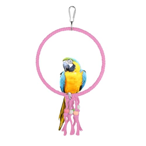 LuckyOpt Vogelschaukel, 20CM Durchmesser Hängende Papageienschaukel mit bunten Perlen, Baumwollseil Ring Vogelkäfig Spielzeug für Wellensittich Nymphensittich Kanarienvogel (Rosa) von LuckyOpt
