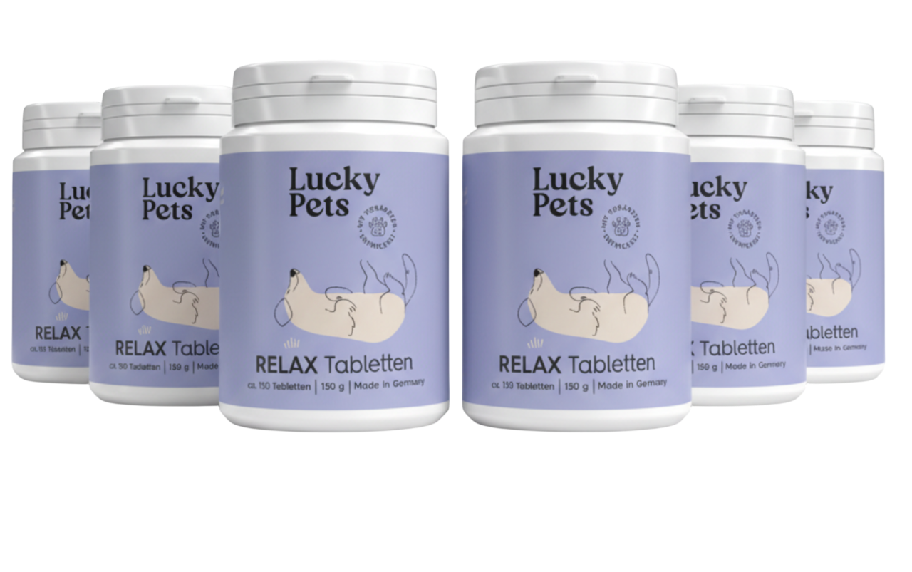 Lucky Pets Relax Tabletten - Beruhigungsmittel für Hunde mit L-Tryptophan, Baldrian & Hopfen - 6er Spar-Paket von LuckyPets