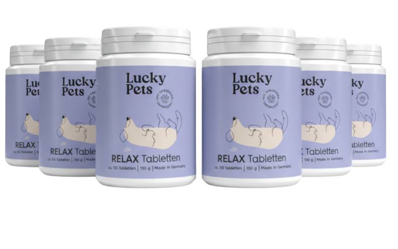 Lucky Pets Relax Tabletten - Beruhigungsmittel für Hunde mit L-Tryptophan, Baldrian & Hopfen - 6er Spar-Paket Lucky Pets Relax Tabletten - Beruhigungsmittel für Hunde mit L-Tryptophan, Baldrian & Hopfen - 6er Spar-Paket von LuckyPets