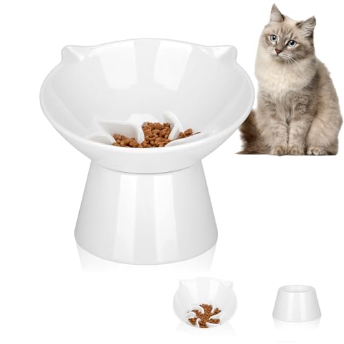 Abnehmbarer, erhöhter Futternapf, 17,8 cm, groß, extra breit, geneigter erhöhter Katzennapf, langsamer Futternapf, Schnurrhaar, Müdigkeit, Anti-Erbrechen, verstellbarer Katzenfutternapf für Katzen, von LuckyPots