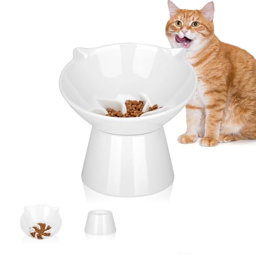 Luckypots Abnehmbarer Futternapf für Katzen und kleine Hunde, erhöhter Futternapf, geneigt, 17,8 cm groß, extra breit, erhöhter Futternapf, Schnurrhaarfreundlich, für Indoor-Katzen und kleine Hunde von LuckyPots