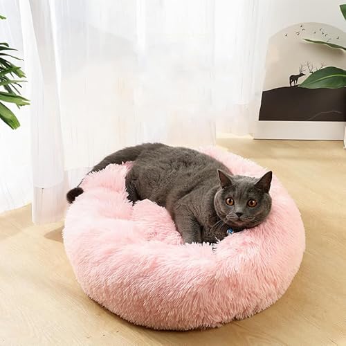 LuckyZoo77 Flauschiges Hundebett Rund 50 cm – Weiches Donut Katzenbett für kleine Hunde & Katzen, Waschbar & rutschfest, Plüsch Haustierbett, Rosa von LuckyZoo77