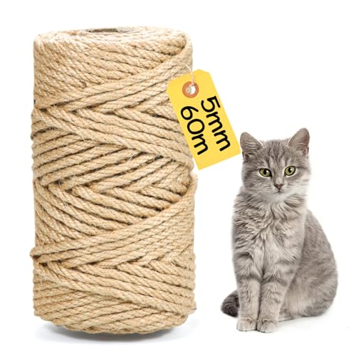 Sisalseil für Kratzbaum 5mm x 60m, Natur Sisal Seil für Katzen, Kratzseil, Haushalt, Garten, DIY, Dekoration von LuckyZoo77