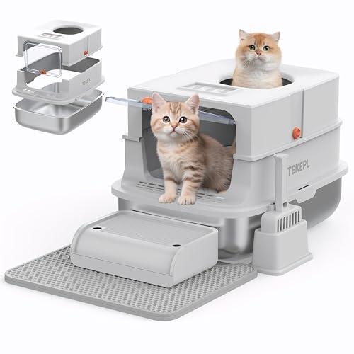 XXXL Edelstahl-Katzentoilette mit Deckel, extra groß, 61 cm L x 43 cm T x 40,6 cm H, für große Katzen, geschlossene Jumbo-Metall-Klo mit abnehmbarem Bezug und Fußteil, auslaufsicher, geruchlos von Luckycare