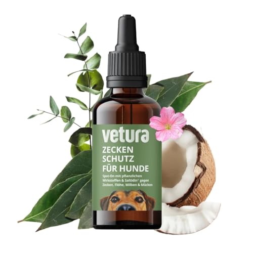 Vetura Zeckenmittel für Hunde - Spot-On mit ätherischen Ölen & Saltidin, Zeckenschutz Hund natürlich & ohne Chemie, Mittel gegen Flöhe, Zecken, Grasmilben, Sandmücken, Zecken Tropfen Hund, 50ml von Luckys Box