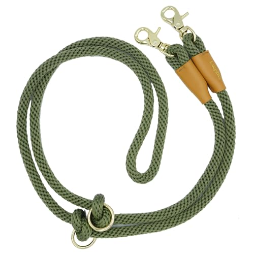 Multifunktionale Hundeleine, freihändige Hundeleine, Crossbody-Seil, verstellbare lange Leine für 2 Hunde (2,1 m x 12 mm, Armeegrün) von Lucpawz