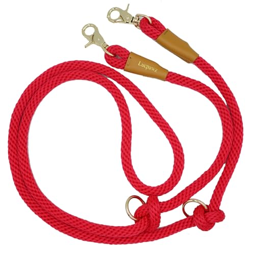 Multifunktionale Hundeleine, freihändige Hundeleine, Crossbody-Seil, verstellbare lange Leine für 2 Hunde (2,1 m x 12 mm, Magenta) von Lucpawz