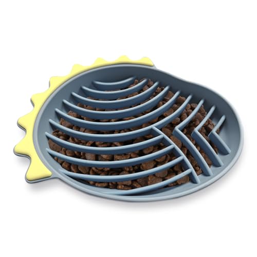 Slow Feeder Hundenäpfe aus Silikon, langsamer Futternapf mit grünem Dinosaurier-Form und Rillen im Inneren, verlangsamen die Fressgeschwindigkeit (blau) von Lucxhcky