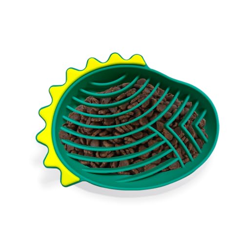 Slow Feeder Hundenäpfe aus Silikon, langsamer Futternapf mit grünem Dinosaurier-Form und Rillen im Inneren, verlangsamen die Fressgeschwindigkeit (grün) von Lucxhcky