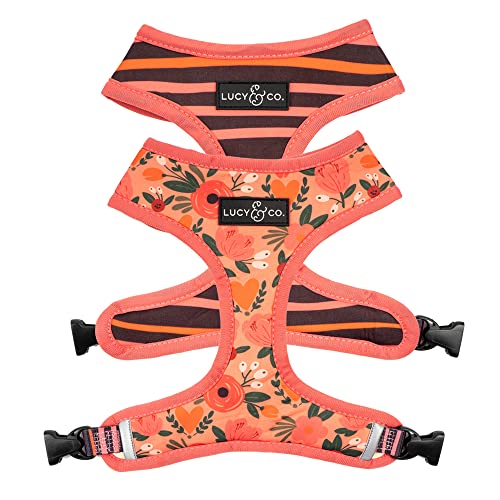 Lucy & Co Wendbares Hundegeschirr, weich und gepolstert für Komfort, mit der Fähigkeit, einfach zwischen zwei Designer-Drucken zu wechseln, verstellbares Gehgeschirr, Größe L, Rosa (Posy Pink) von Lucy & Co.