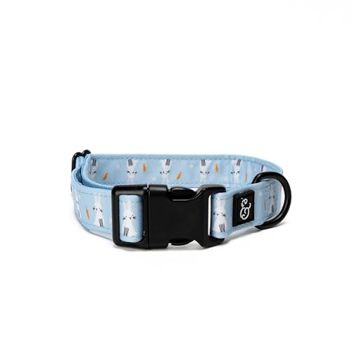 Lucy & Co. Funny Bunny Hundehalsband – strapazierfähiges, leichtes Designer-Halsband für Haustiere – verstellbare Metall-Sicherheitsschnalle – blau-grünes Hasenmuster – Größe M von Lucy & Co.