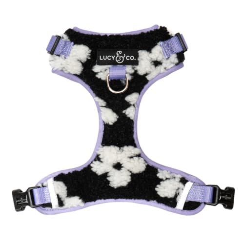 Lucy & Co. The Bolt of Lightning Hundegeschirr gegen Ziehen, bequemes Leinentrainingsprodukt mit verstellbaren Brust- und Nackengurten, Schwarz / Lila, mit Blumenmuster, Größe XL von Lucy & Co.