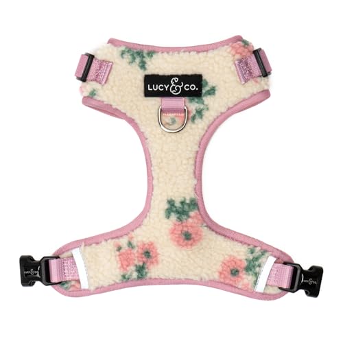 Lucy & Co. The Bolt of Lightning Hundegeschirr gegen Ziehen, bequemes Leinentrainingsprodukt mit verstellbaren Brust- und Nackengurten, creme-rosa Blumen-Teddy, Größe XL von Lucy & Co.