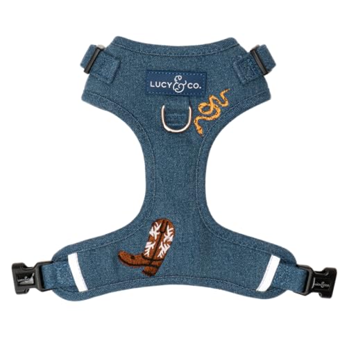 Lucy & Co. The Bolt of Lightning Hundegeschirr gegen Ziehen und Spazierengehen, bequemes Leine, Trainingsprodukt mit verstellbaren Brust- und Nackengurten, Blau Demin Cowboy, Größe XS von Lucy & Co.